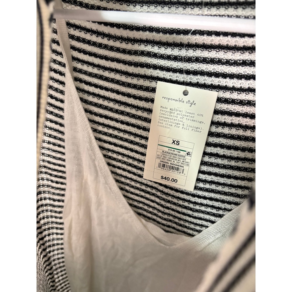 A New Day Womens XS Black Cream Striped Long Sleeve Polo Sweater Midi Dress NWT - Picture 4 of 4